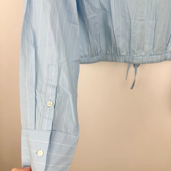 J.Crew Cropped Fitted Waist Button Up Shirt Striped Blue Minimalist Large NWT - Picture 9 of 14